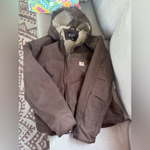 men's brown carhartt fur lined hooded jacket - Main Image